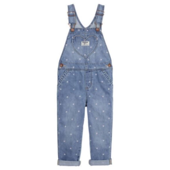 OshKosh Toddler Heart Print Denim Overalls - Picture 1 of 5